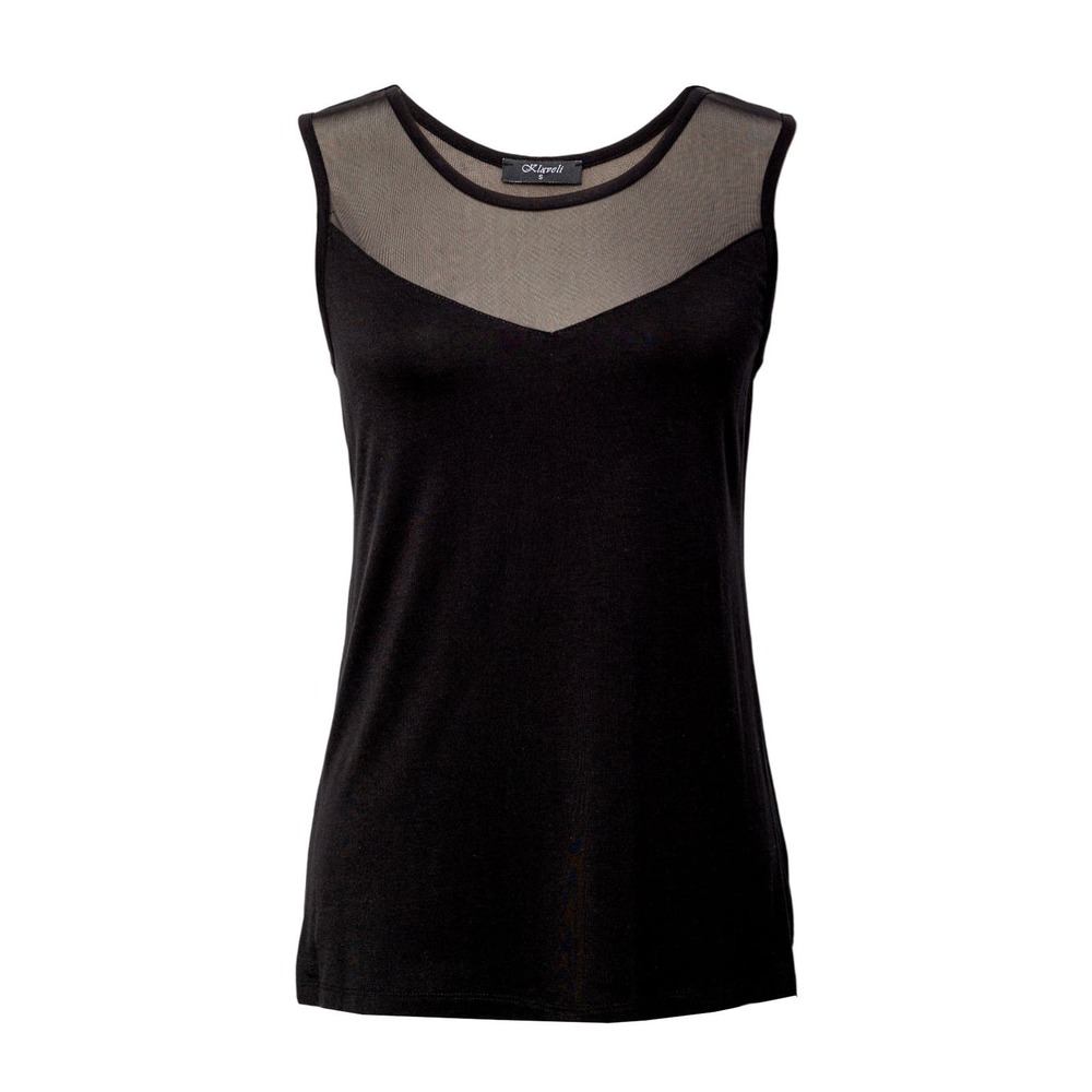 Women's Black Mesh Top Size S Round Neck Sleeveless NWT